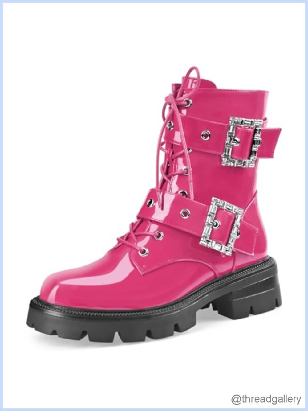 Patent Leather Platform Heel Combat Boots Goth Booties
